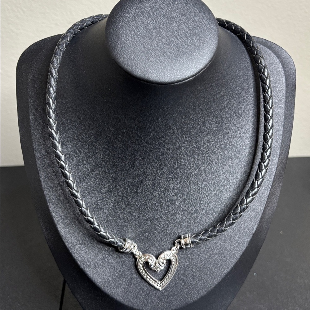 Premier Designs Black Braided Necklace with Silver Heart Pendant Western Boho
